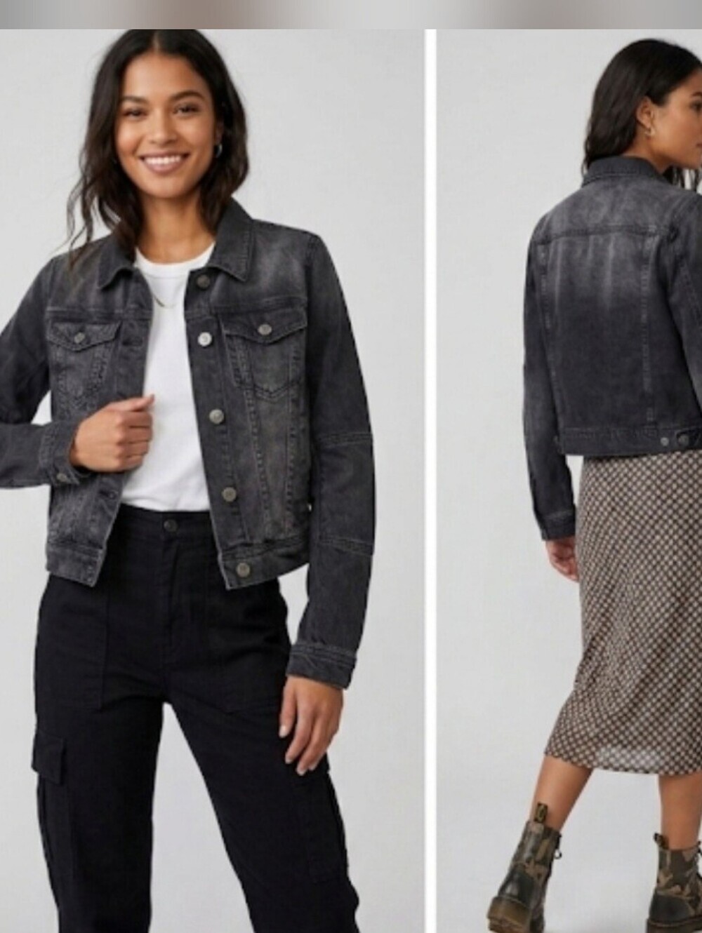 Free People Women’s Jean Jacket Rumors Denim in Washed Black Button Up Size XS